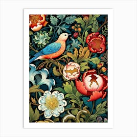 Floral Pattern With Birds And Flowers Art Print