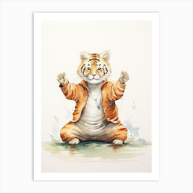 Tiger Illustration Practicing Yoga Watercolour 4 Art Print
