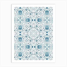 Blue And White Floral Wallpaper — Iznik Turkish pattern, floral decor Art Print