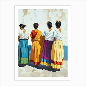 Mexican Women In Colorful Dresses Art Print