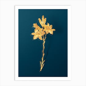 Vintage Madonna Lily Botanical in Gold on Teal Blue n.0195 Art Print