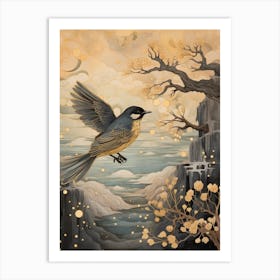 Cedar Waxwing 2 Gold Detail Painting Art Print