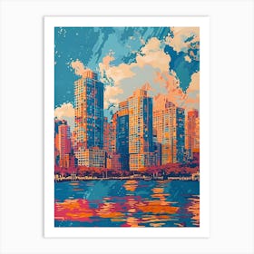 Long Island City New York Colourful Silkscreen Illustration 2 Art Print