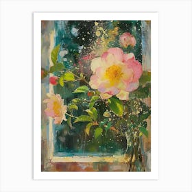 Camellia Flowers On A Cottage Window 4 Art Print