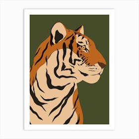 Jungle Safari Tiger on Dark Green Art Print