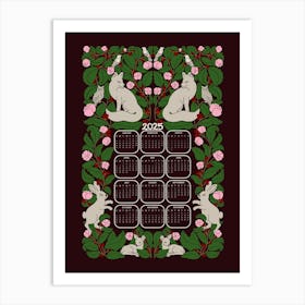 Woodland Wonder 2025 Calendar Maroon Background Art Print