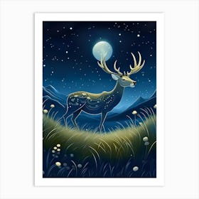 Deer In The Night Art Print