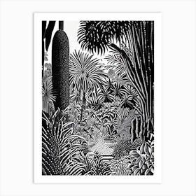 Jardin Majorelle, 1, Morocco Linocut Black And White Vintage Art Print