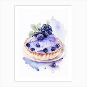 Blueberry Pie Dessert Pastel Watercolour Flower Art Print