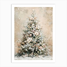 Vintage Beige Christmas Tree Art Print