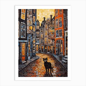 Painting Of Amsterdam With A Cat In The Style Of Gustav Klimt 4 Art Print