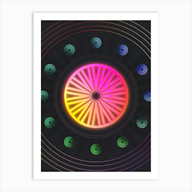 Neon Geometric Glyph in Pink and Yellow Circle Array on Black n.0228 Art Print