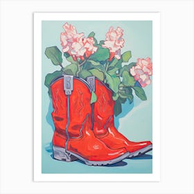 A Painting Of Cowboy Boots With Pink Flowers, Fauvist Style, Still Life 15 Art Print