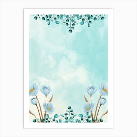 Watercolor Background With Blue Flowers Art Print