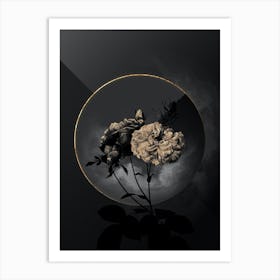 Shadowy Vintage Damask Rose Botanical in Black and Gold 1 Art Print