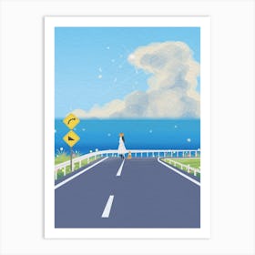 Minimal art illustration Road To The Sea Art Print