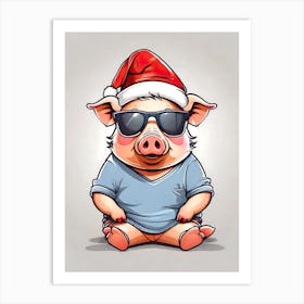 Pig Christmas Hat Art Print