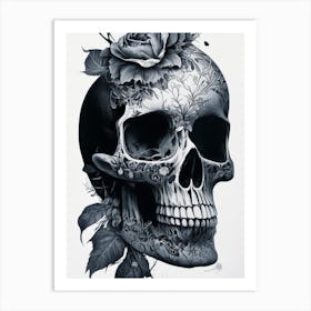 Skull With Watercolor 2 Effects Linocut Art Print