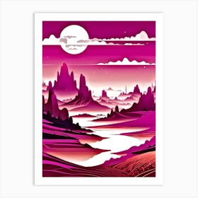Pink Landscape With Mountains Art Print