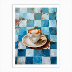 Coffee Blue Checkered 2 Art Print