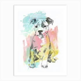 American Staffordshire Terrier Puppy Watercolour Line Illustration Art Print