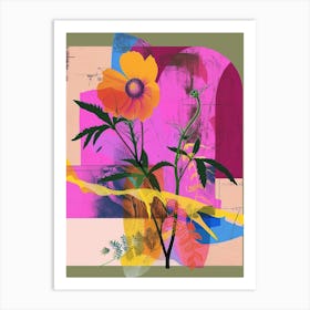 Cosmos 3 Neon Flower Collage Art Print