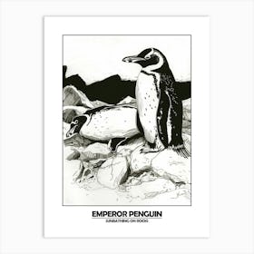 Penguin Sunbathing On Rocks Poster 3 Art Print