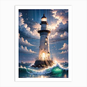 A Lighthouse In The Middle Of The Ocean Art Print