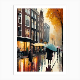 Amsterdam cafes, autumn, autumn oil colours, pastel colours, pedestrians in the street, winter clothes.8 Art Print