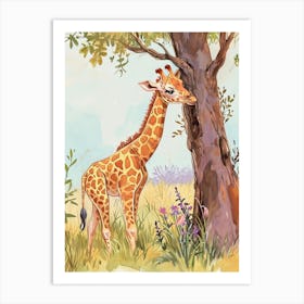 Giraffe Scratching Against The Tree Portrait 2 Art Print