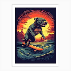 Staffordshire Bull Terrier Dog Skateboarding Illustration 3 Art Print