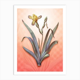 Hungarian Iris Vintage Botanical in Peach Fuzz Tartan Plaid Pattern n.0199 Art Print