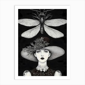 Lady And A Moth Art Print