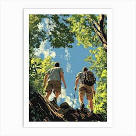 Two Hikers In The Woods Art Print