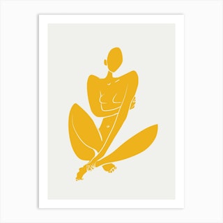 Sitting Nude In Yellow Art Print