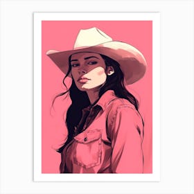 Cowgirl Portrait Illustration Pink Art Print
