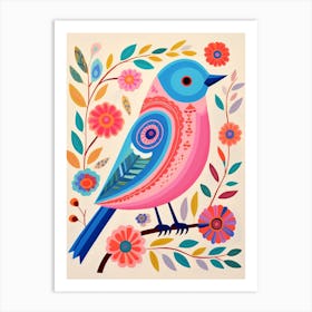Pink Scandi Eastern Bluebird 1 Art Print