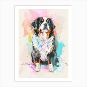 Bernese Mountain Dog Dog Pastel Line Watercolour Illustration  1 Art Print