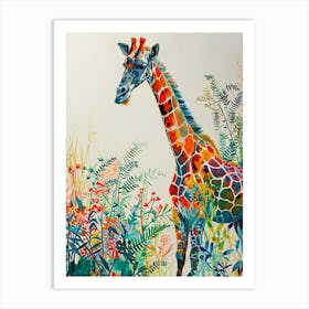 Giraffes In The Leaves Watercolour Style 2 Art Print