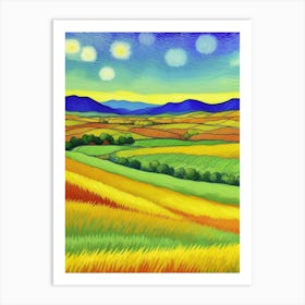 Majestic Horizons: Fields and Peaks Landscape With A Starry Sky Art Print