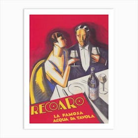 Couple at Cafe Drinking Sparkling Water, Vintage Poster Art Print