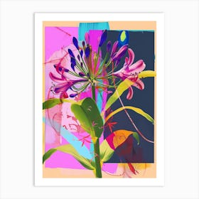 Agapanthus 3 Neon Flower Collage Art Print