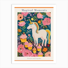 Floral Fauvism Style Unicorn & Cupcakes 1 Poster Art Print