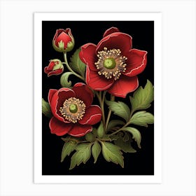 Lenten Rose 4 William Morris Style Winter Florals Art Print