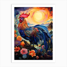 Rooster in Flowers 2 Art Print