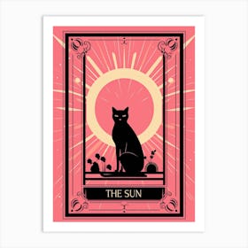 The Sun Tarot Card, Black Cat In Pink 0 Art Print