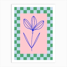 Modern Checkered Flower Poster Blue & Pink 14 Art Print