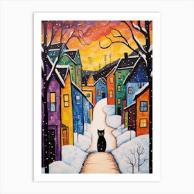 Cat In The Streets Of Rovaniemi   Finland Swith Snow 2 Art Print