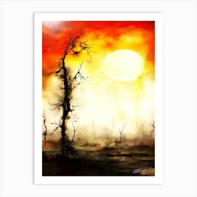 Encaustic Silhouette - Lone Tree Sunset Art Print