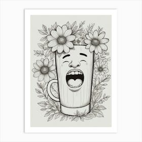 Coffee Cup With Flowers Art Print